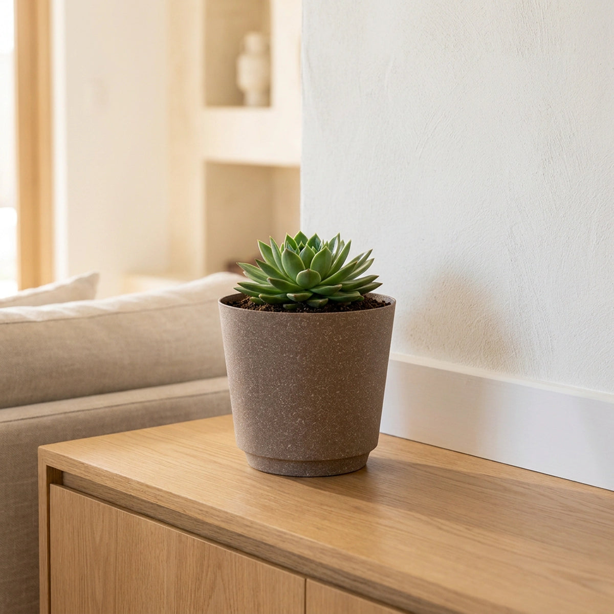 Moda 18cm Brown Round Stonelite Self-Watering Plastic Pot