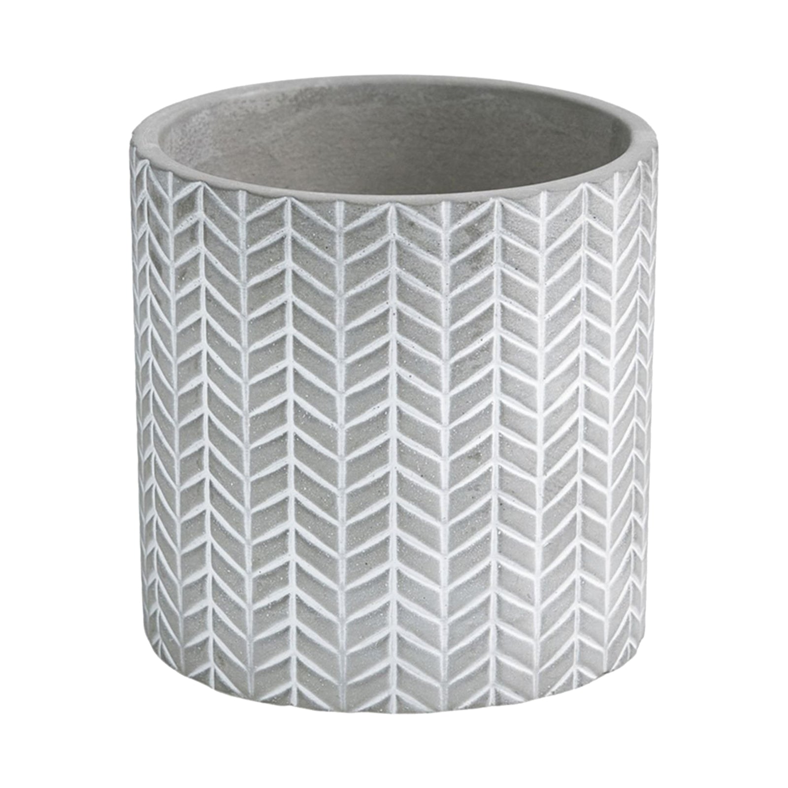 Moda 13.5cm Grey Chevron Indoor Concrete Planter, small chevron-patterned grey concrete pot for indoor plants