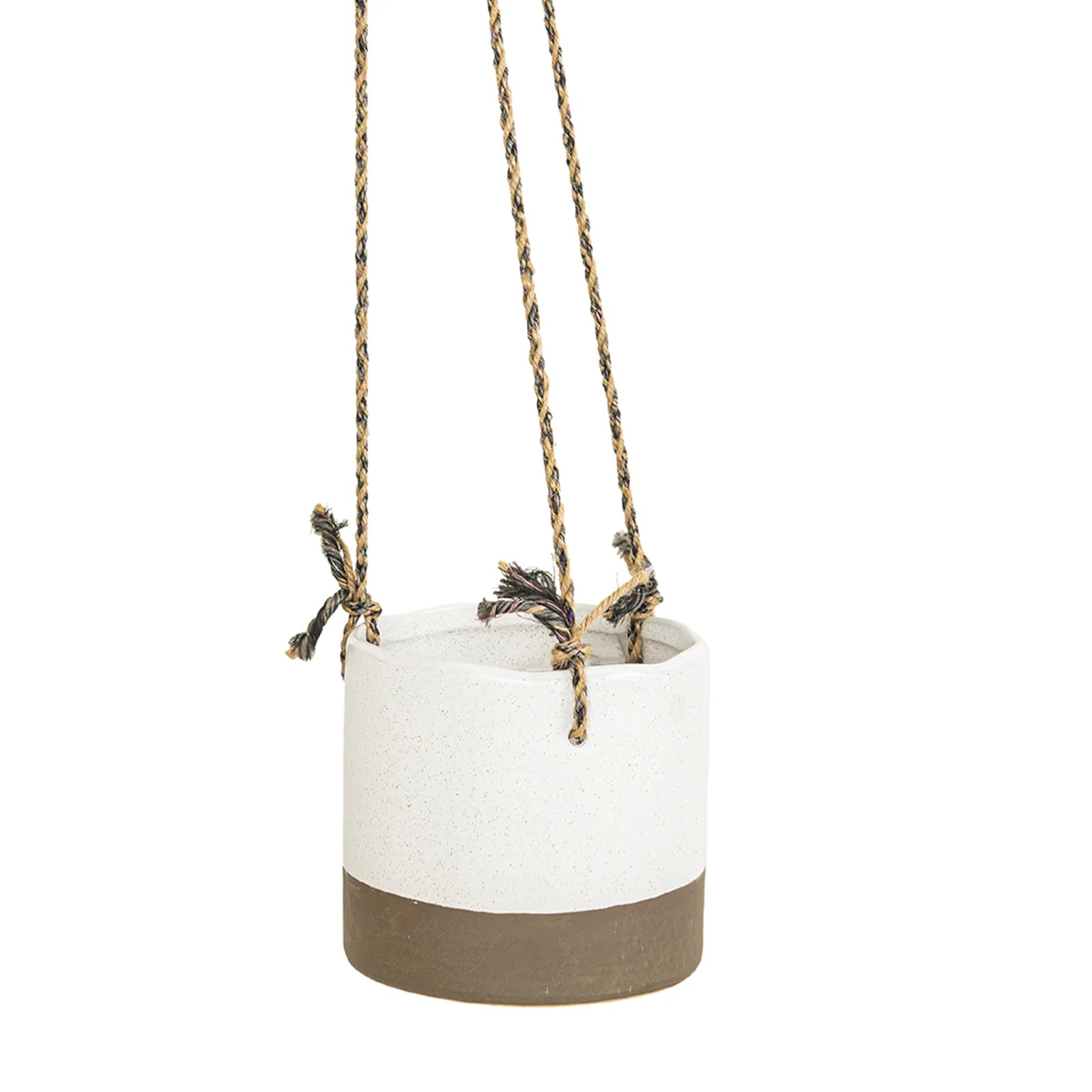 Moda 16cm Beige Ceramic Hanging Planter, small beige glazed ceramic hanging basket pot for indoor plants