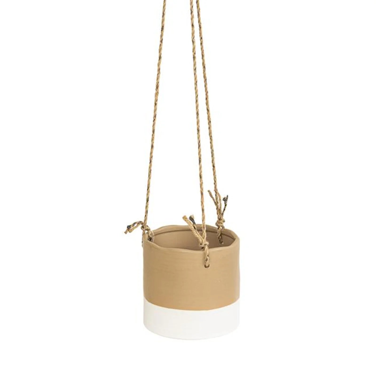 Moda 16cm Taupe Ceramic Hanging Planter, small taupe glazed ceramic hanging basket pot for indoor plants