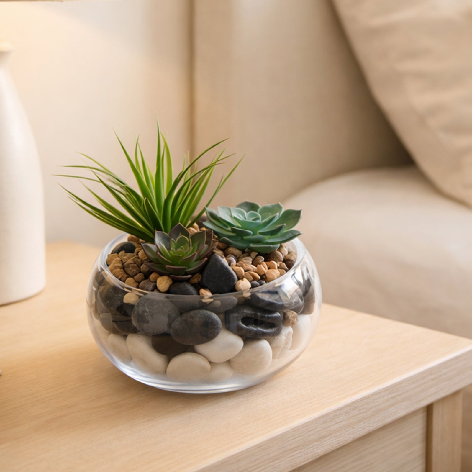 Moda 18cm Low Glass Bowl Planter, wide low-profile round glass bowl pot for succulents and indoor plants