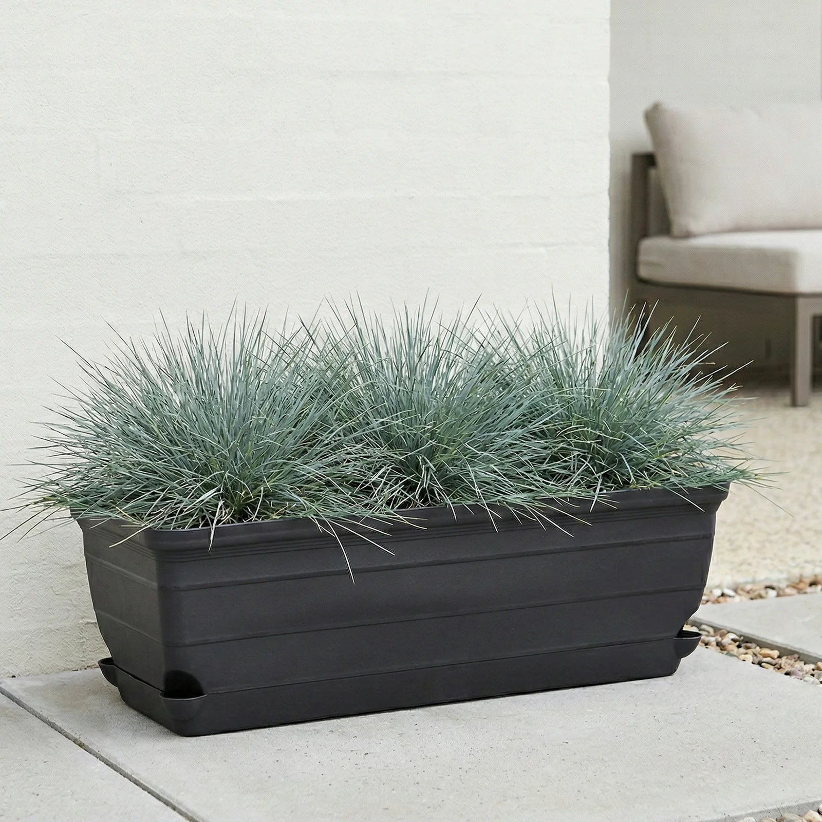Moda 60cm Charcoal Self Watering Roman Trough Planter, large charcoal classic-style rectangular trough with water reservoir