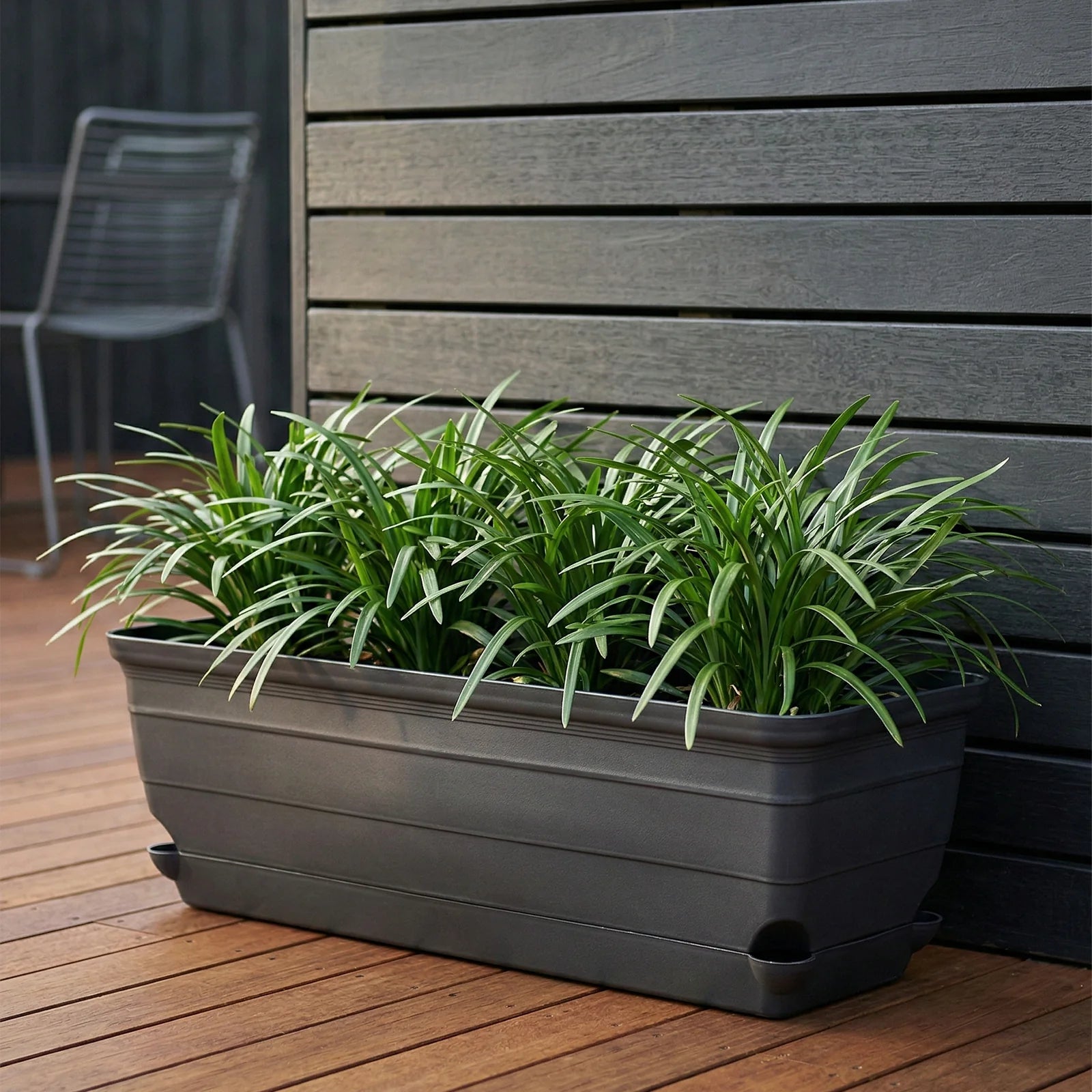 Moda 60cm Charcoal Self Watering Roman Trough Planter, large charcoal classic-style rectangular trough with water reservoir