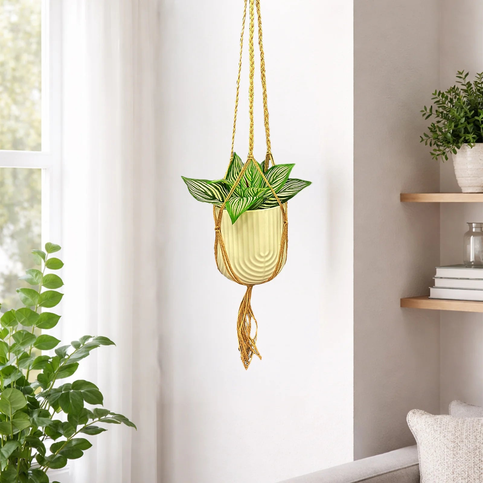 Moda 100cm Classic Jute Macrame Plant Hanger, natural jute rope hanging pot holder for indoor plants
