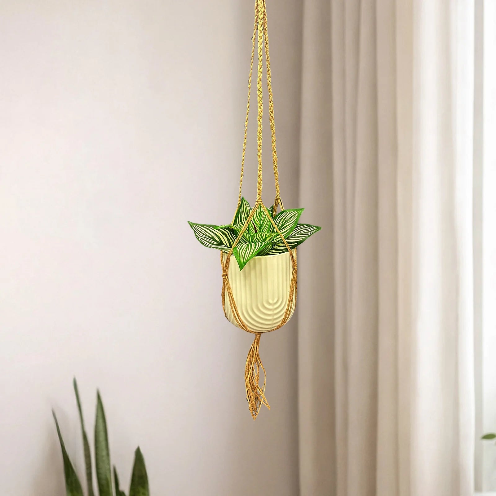 Moda 100cm Classic Jute Macrame Plant Hanger, natural jute rope hanging pot holder for indoor plants