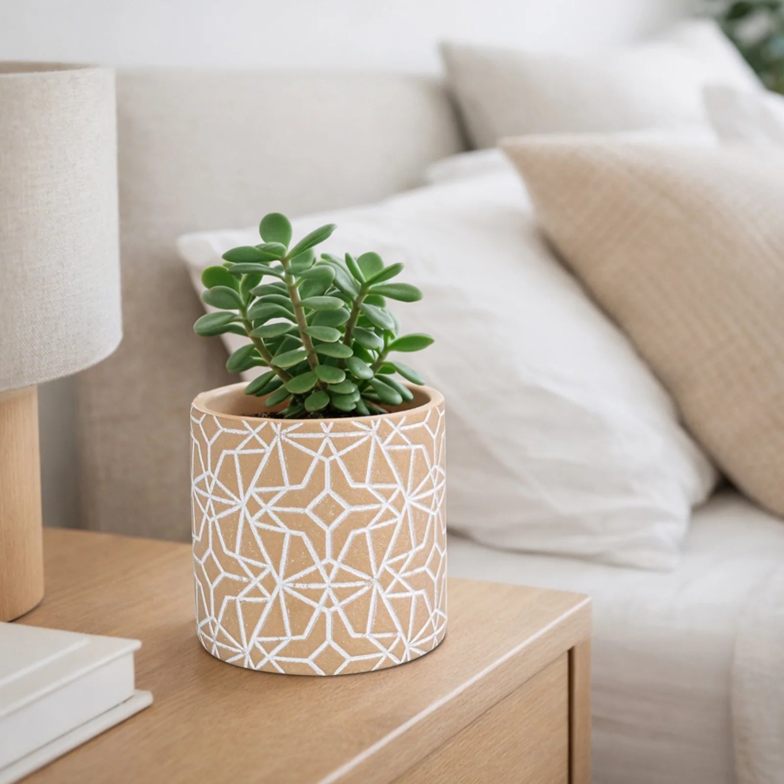 Moda 11.5cm Earth Etch Indoor Concrete Planter, small textured concrete pot with etched pattern for indoor plants