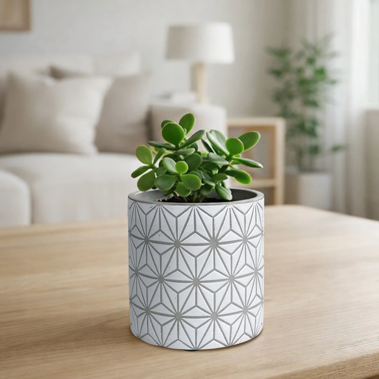 Moda 11.5cm Grey Geo Indoor Concrete Planter, small geometric-patterned grey concrete pot for indoor plants