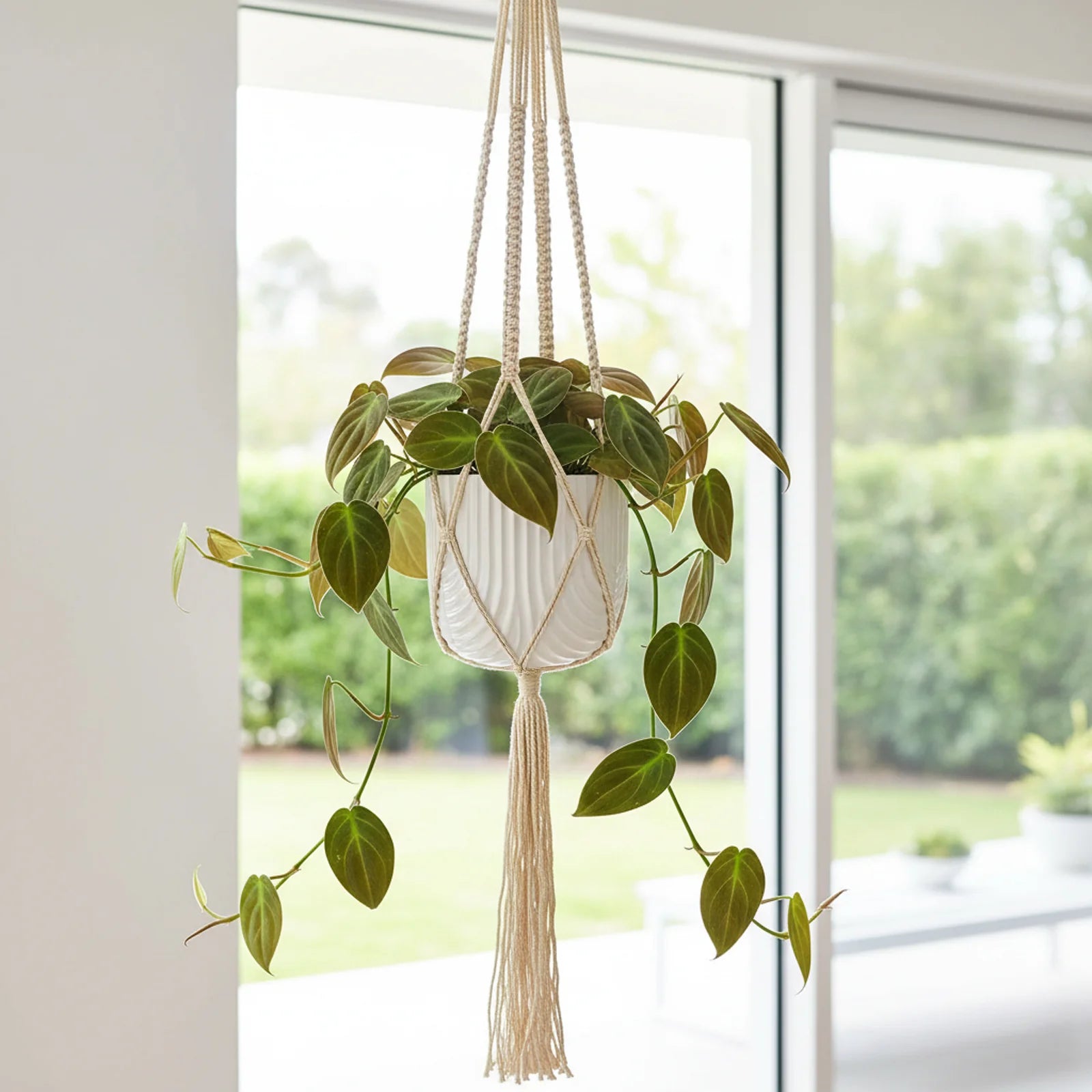 Moda 115cm Gypsy Cotton Macrame Plant Hanger, decorative handcrafted cotton rope hanging pot holder