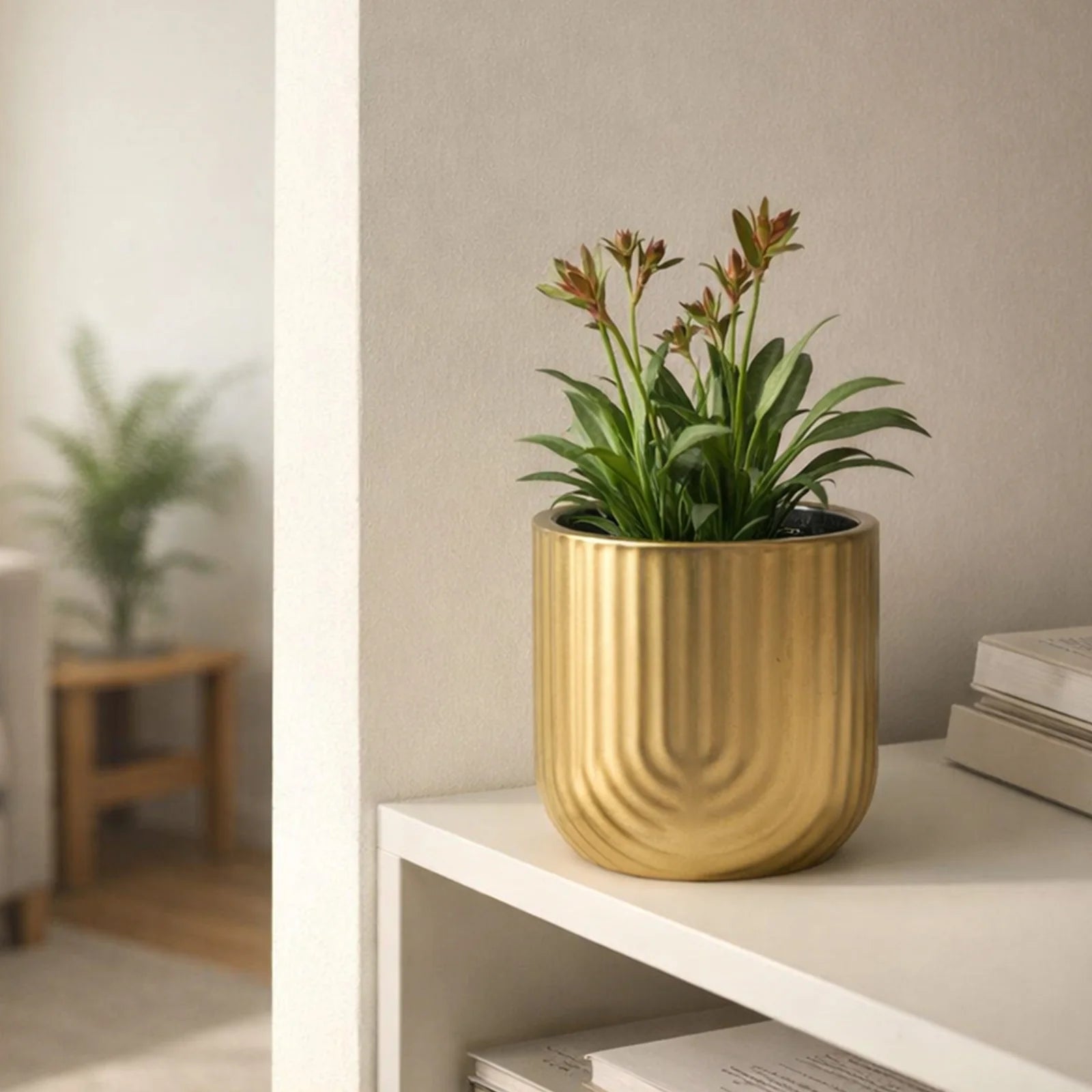 Moda 12cm Gold Rainbow Indoor Ceramic Planter, small colourful glazed ceramic pot for indoor plants