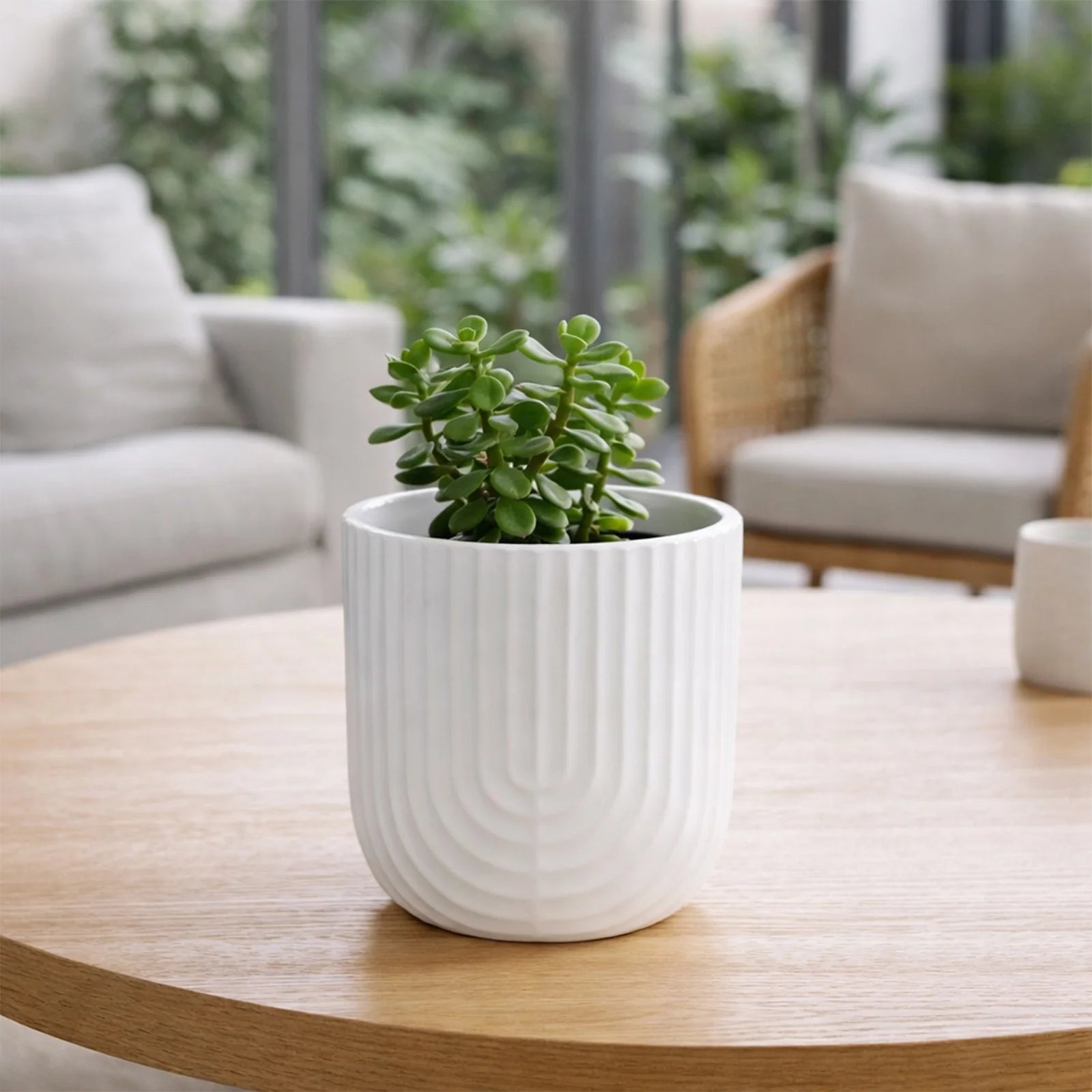 Moda 14.5cm Off White Rainbow Indoor Ceramic Planter, medium off-white glazed rainbow ceramic pot for indoor plants