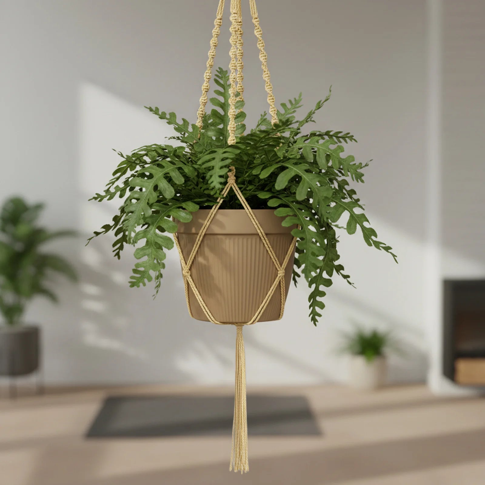 Moda 155cm Boho Jute Macrame Pot Hanger, long natural jute rope hanging planter for indoor and outdoor plants