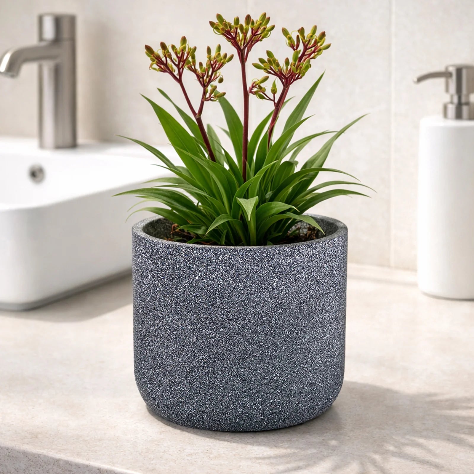 Moda 18cm Charcoal Stonelite Sphere Planter, small round ball-shaped charcoal lightweight stone-look pot