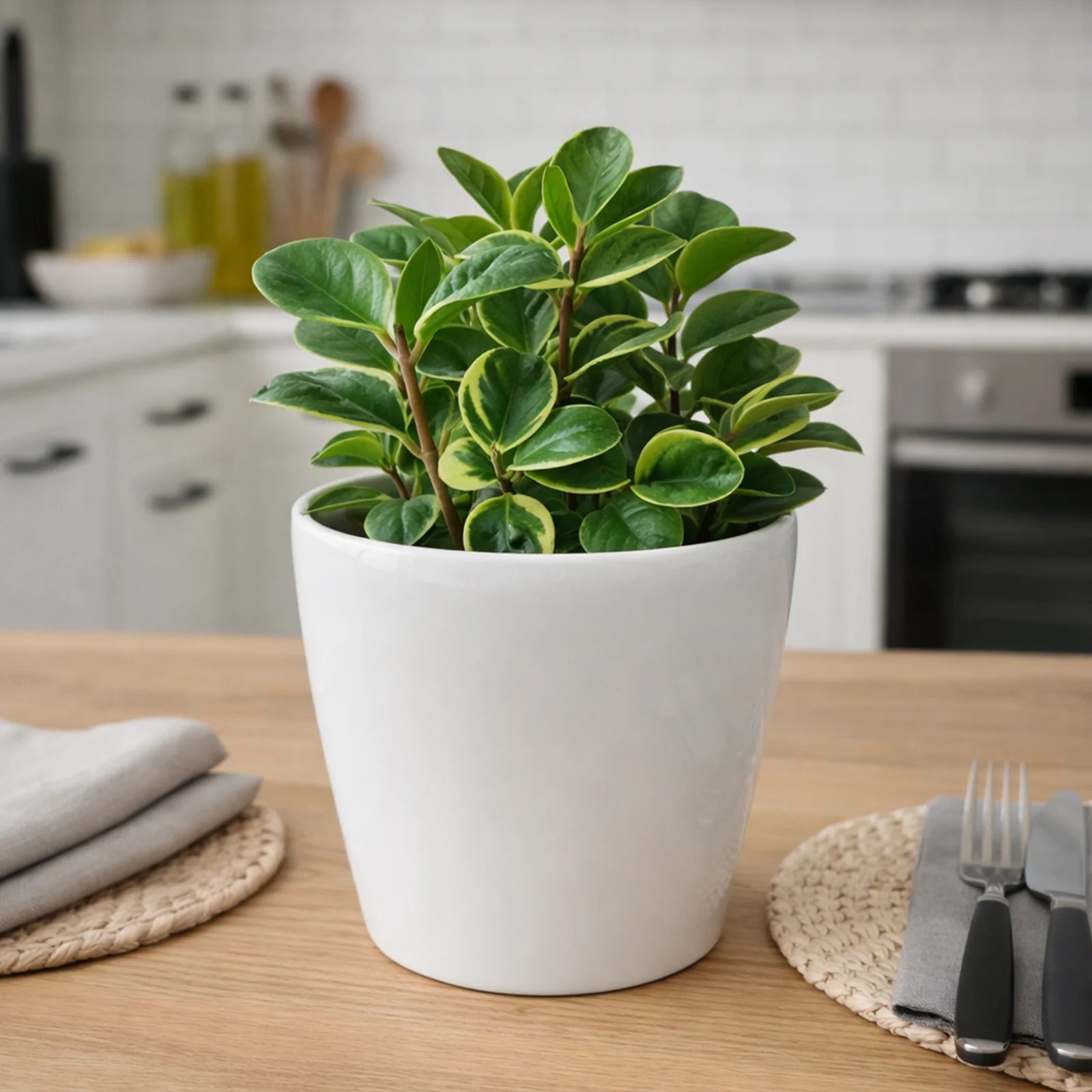 Moda 18cm Warm White Round Premium Self-Watering Plastic Pot, small warm white pot with built-in water reservoir