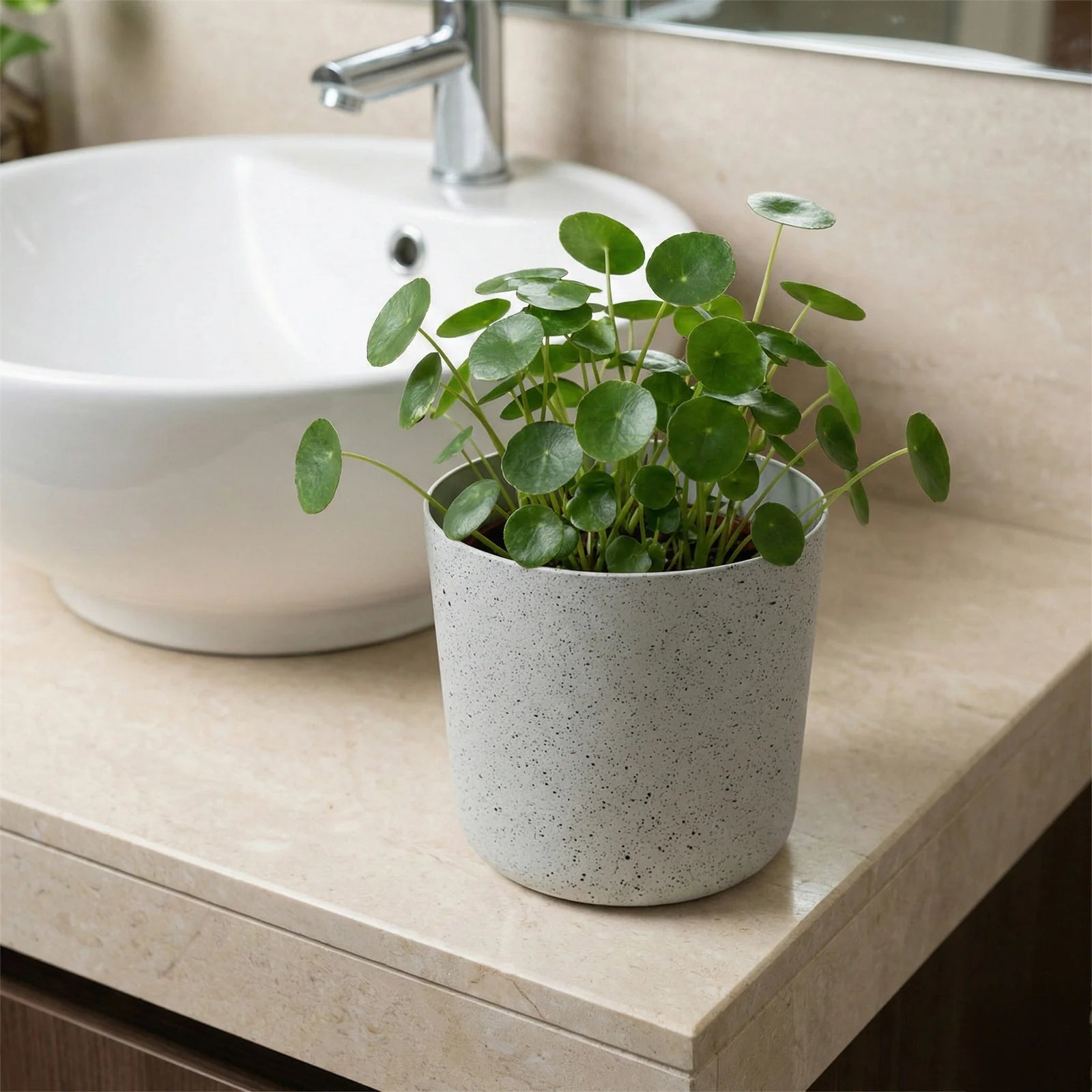 Moda 18cm White Stonelite Sphere Planter, small round ball-shaped white lightweight stone-look pot