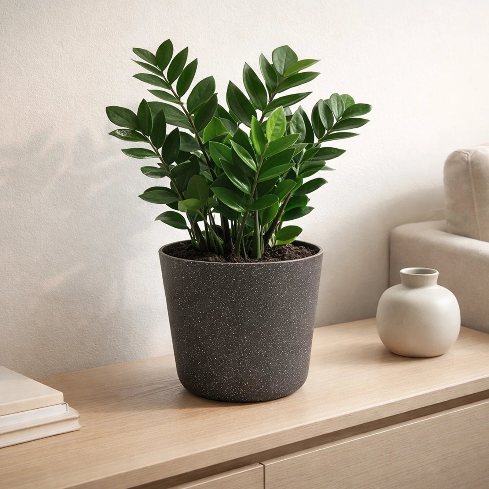 Moda 22cm Charcoal Stonelite Sphere Planter, medium round ball-shaped charcoal lightweight stone-look pot