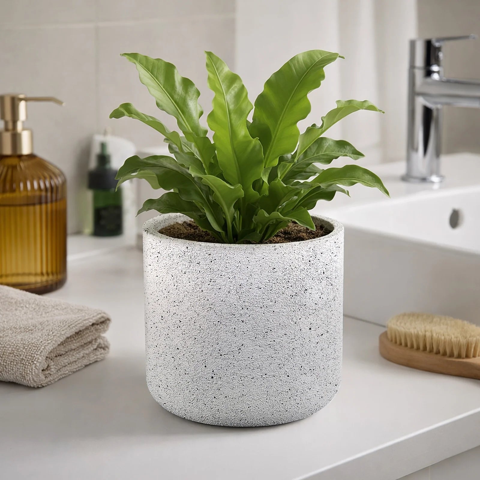 Moda 22cm White Stonelite Sphere Planter, medium round ball-shaped white lightweight stone-look pot