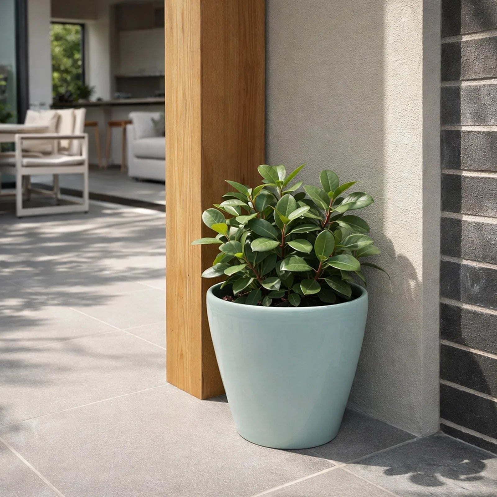 Moda 28cm Blue Round Premium Self-Watering Plastic Pot, large blue pot with built-in water reservoir