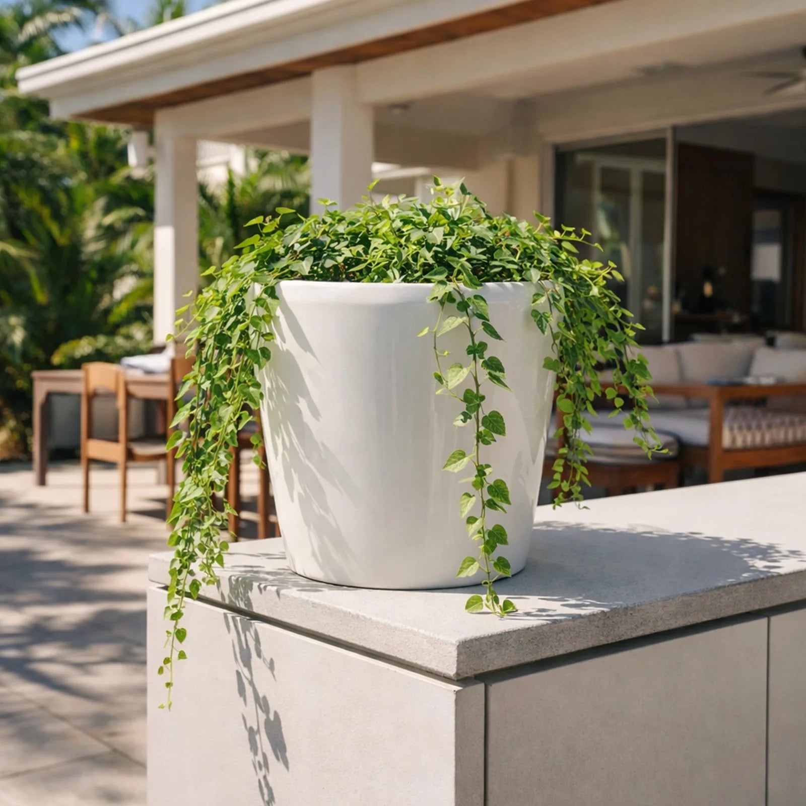 Moda 28cm Warm White Round Premium Self-Watering Plastic Pot, large warm white pot with built-in water reservoir