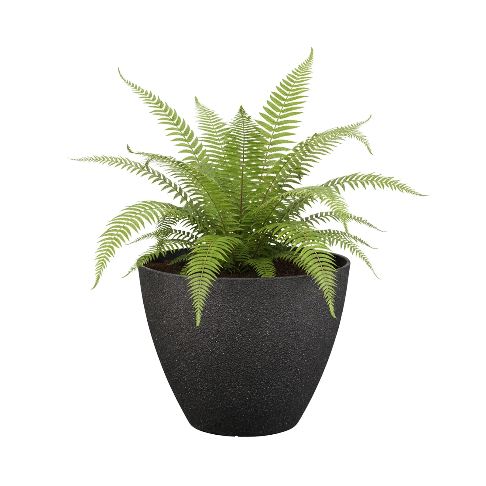 Moda 30cm Black Faux Planter, lightweight black faux stone effect round pot for indoor and outdoor use