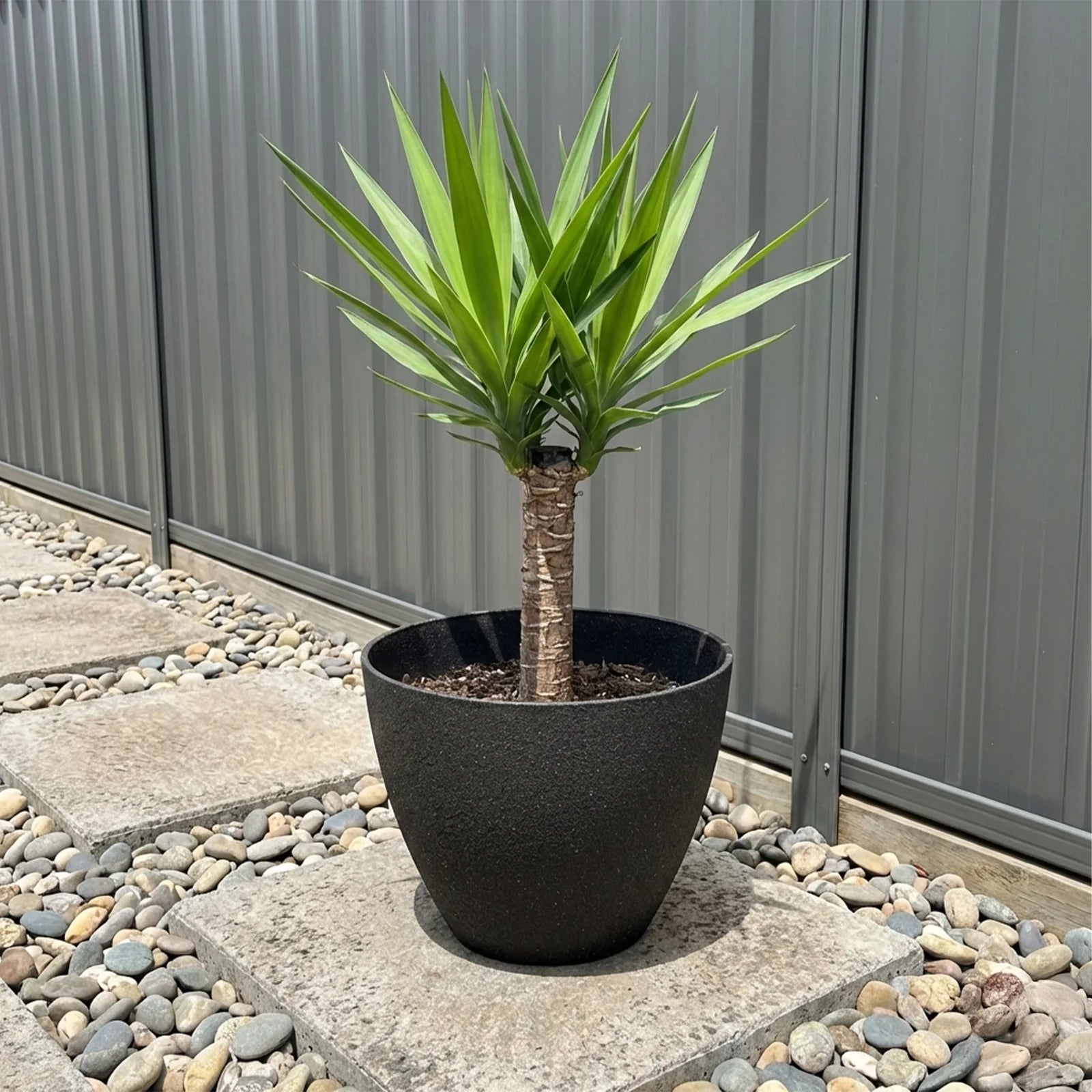 Moda 30cm Black Faux Planter, lightweight black faux stone effect round pot for indoor and outdoor use