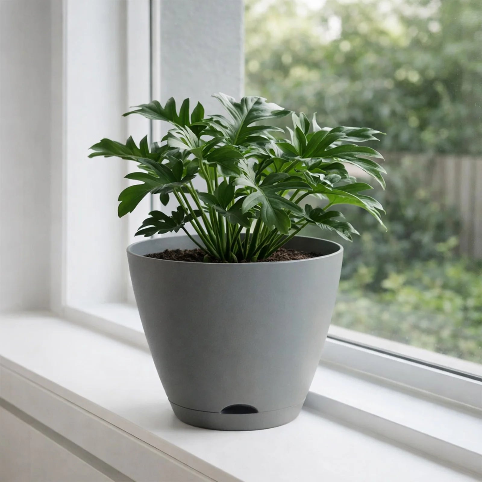 Moda 30cm Grey Oslo Self-Watering Planter, extra large grey modern round pot with built-in water reservoir