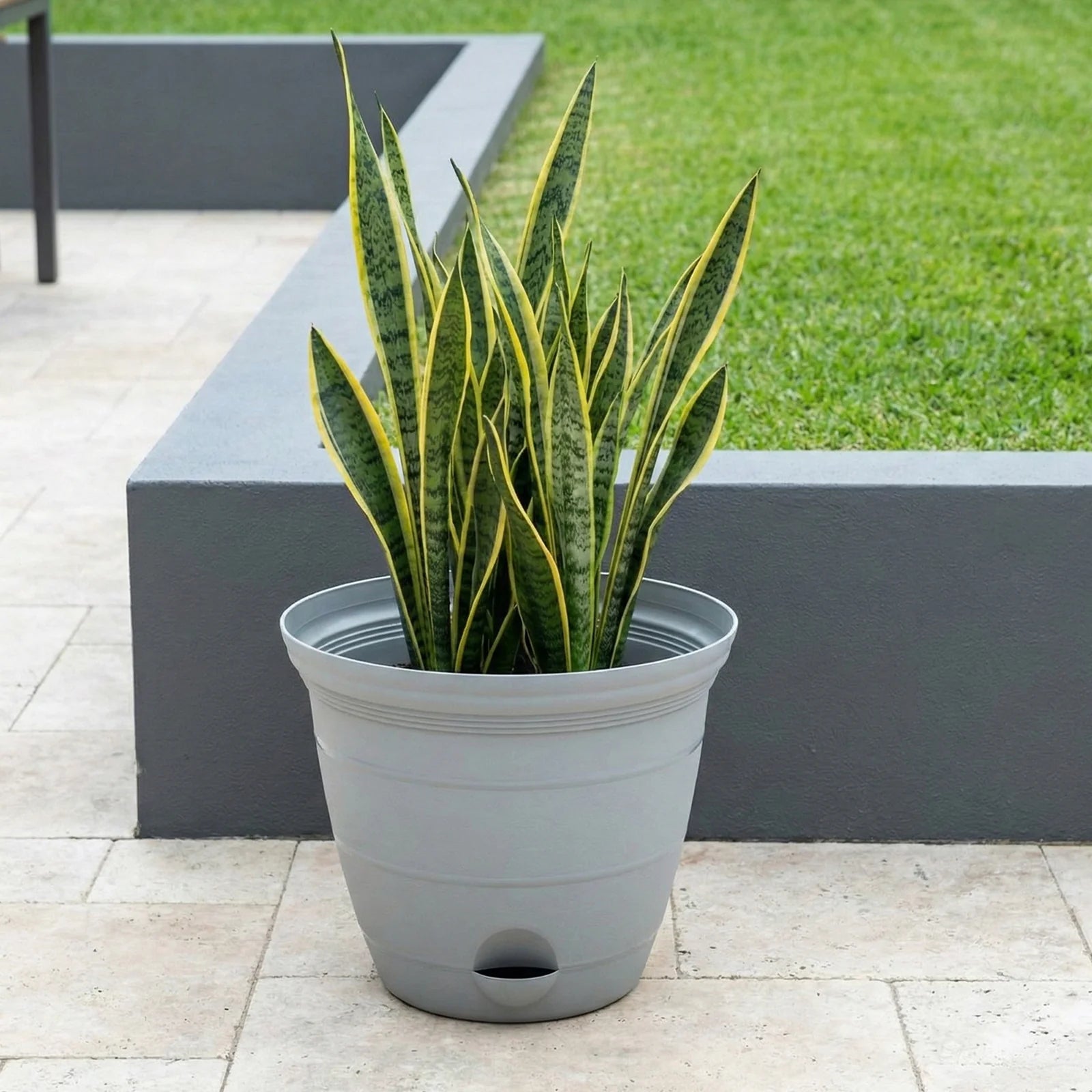 Moda 38cm Grey Roman Self-Watering Planter, jumbo grey classic-style pot with built-in water reservoir