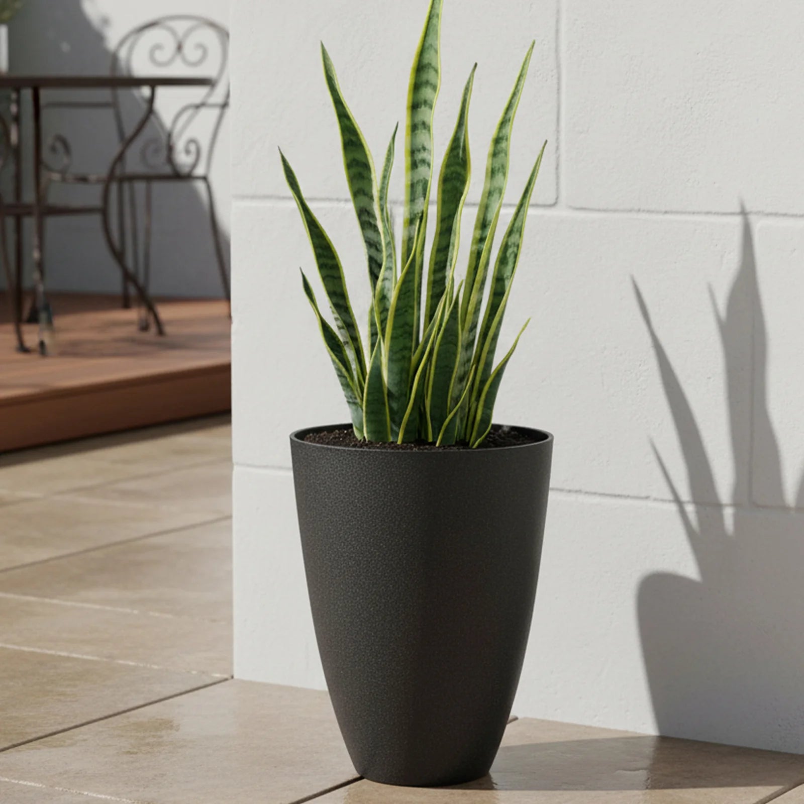 Moda 40cm Black Tall Faux Planter, tall slim black faux stone effect pot for indoor and outdoor plants
