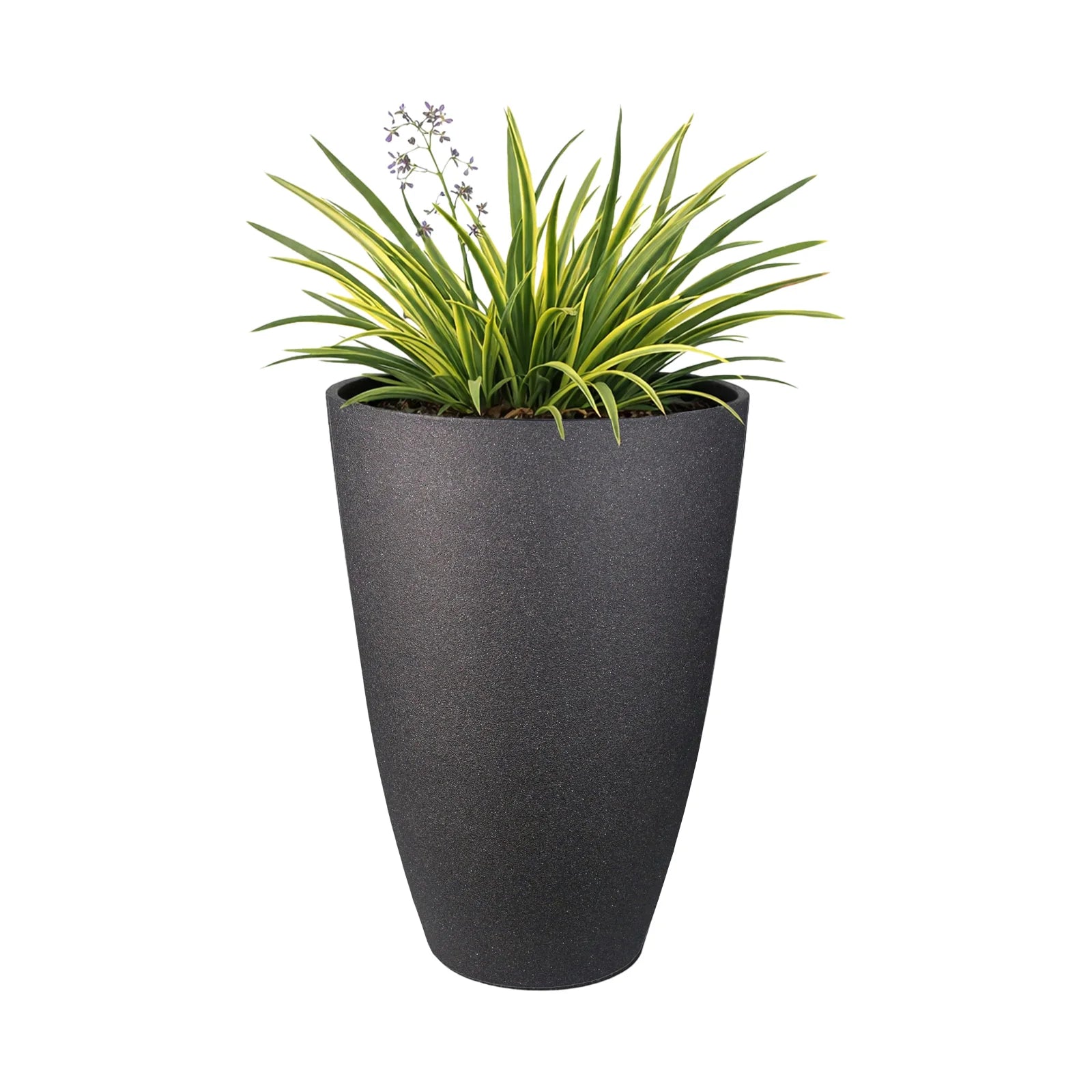 Moda 40cm Black Tall Faux Planter, tall slim black faux stone effect pot for indoor and outdoor plants