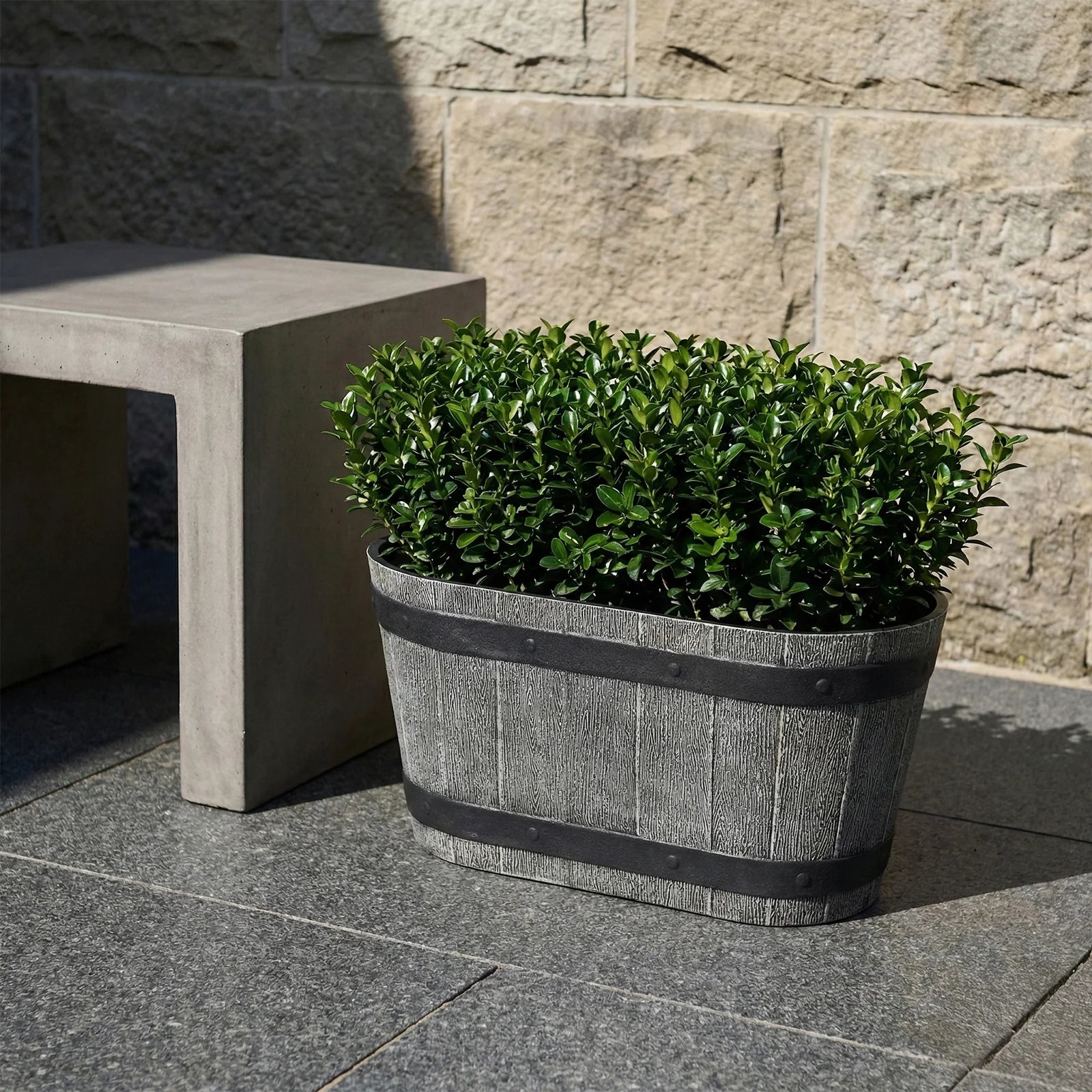 Moda 45cm Grey and Bronze Whiskey Trough Planter, large rectangular rustic-style trough planter for outdoor use