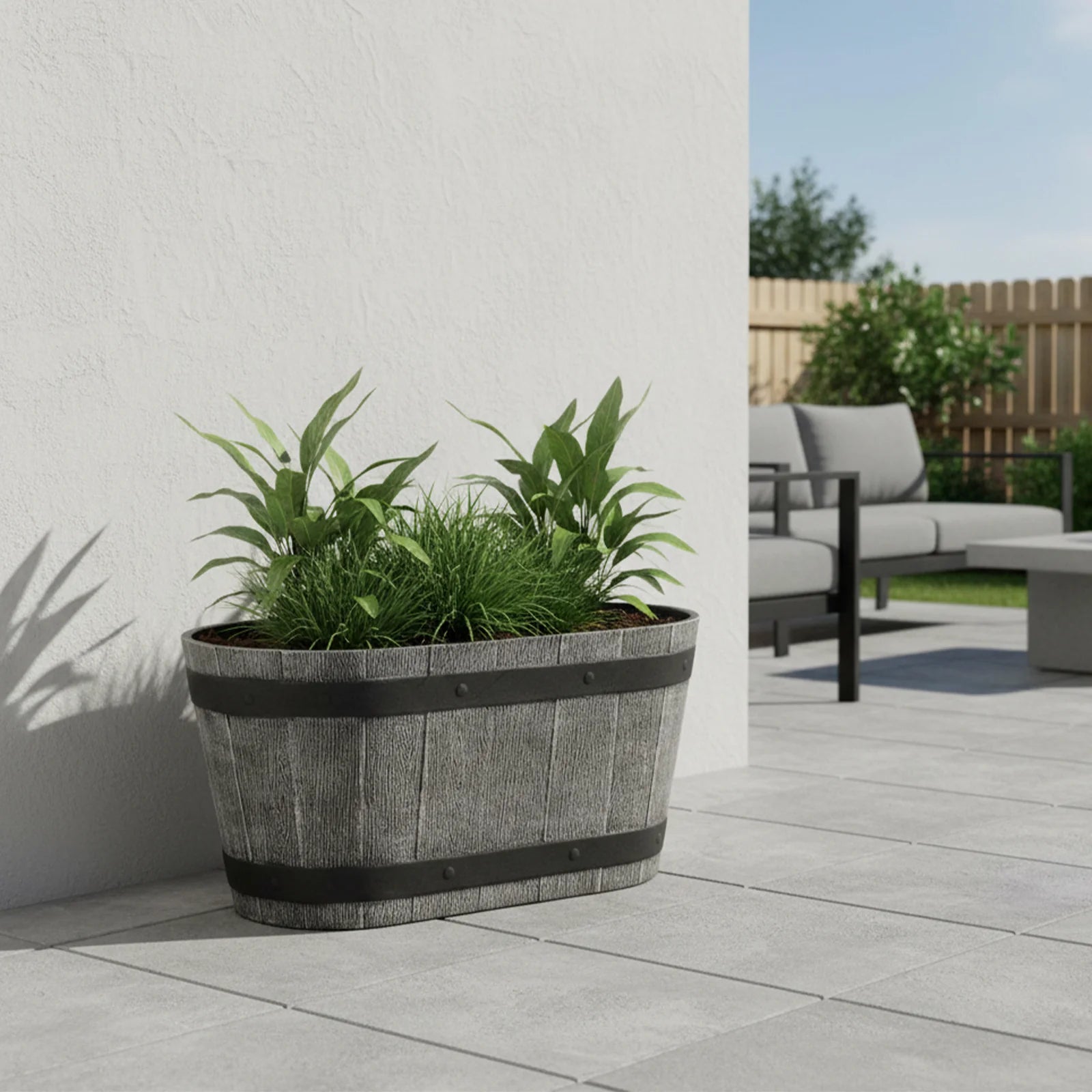 Moda 45cm Grey and Bronze Whiskey Trough Planter, large rectangular rustic-style trough planter for outdoor use