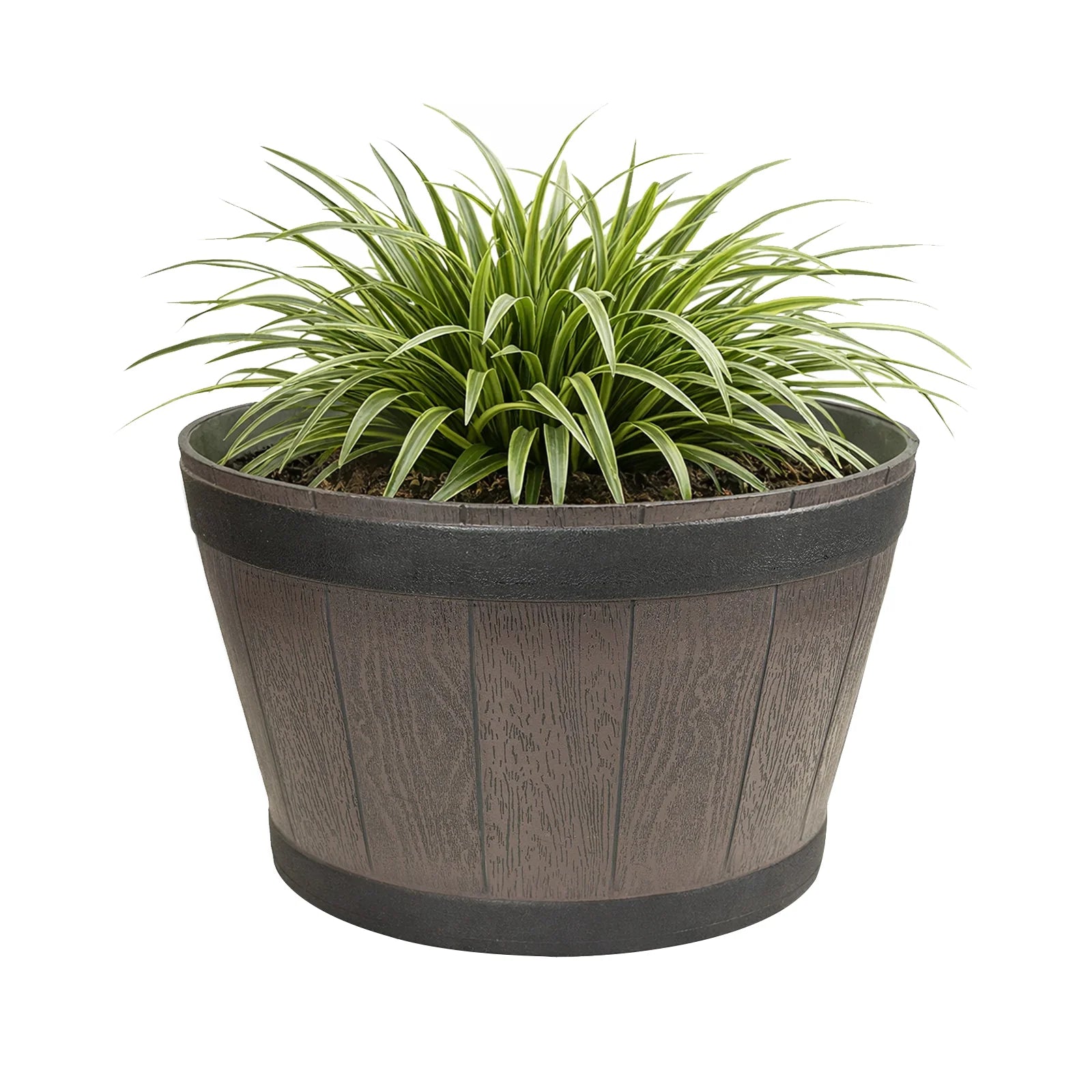 Moda 52 x 31cm Resin Whiskey Barrel Planter, large rustic barrel-shaped resin planter for outdoor gardens