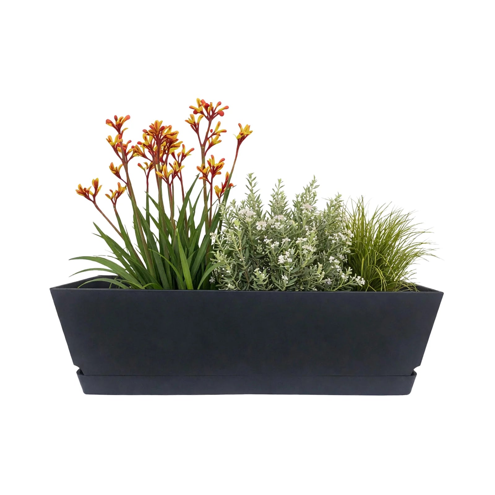 Moda 61cm Charcoal Oslo Self-Watering Trough Planter, large charcoal rectangular trough with water reservoir for outdoor use