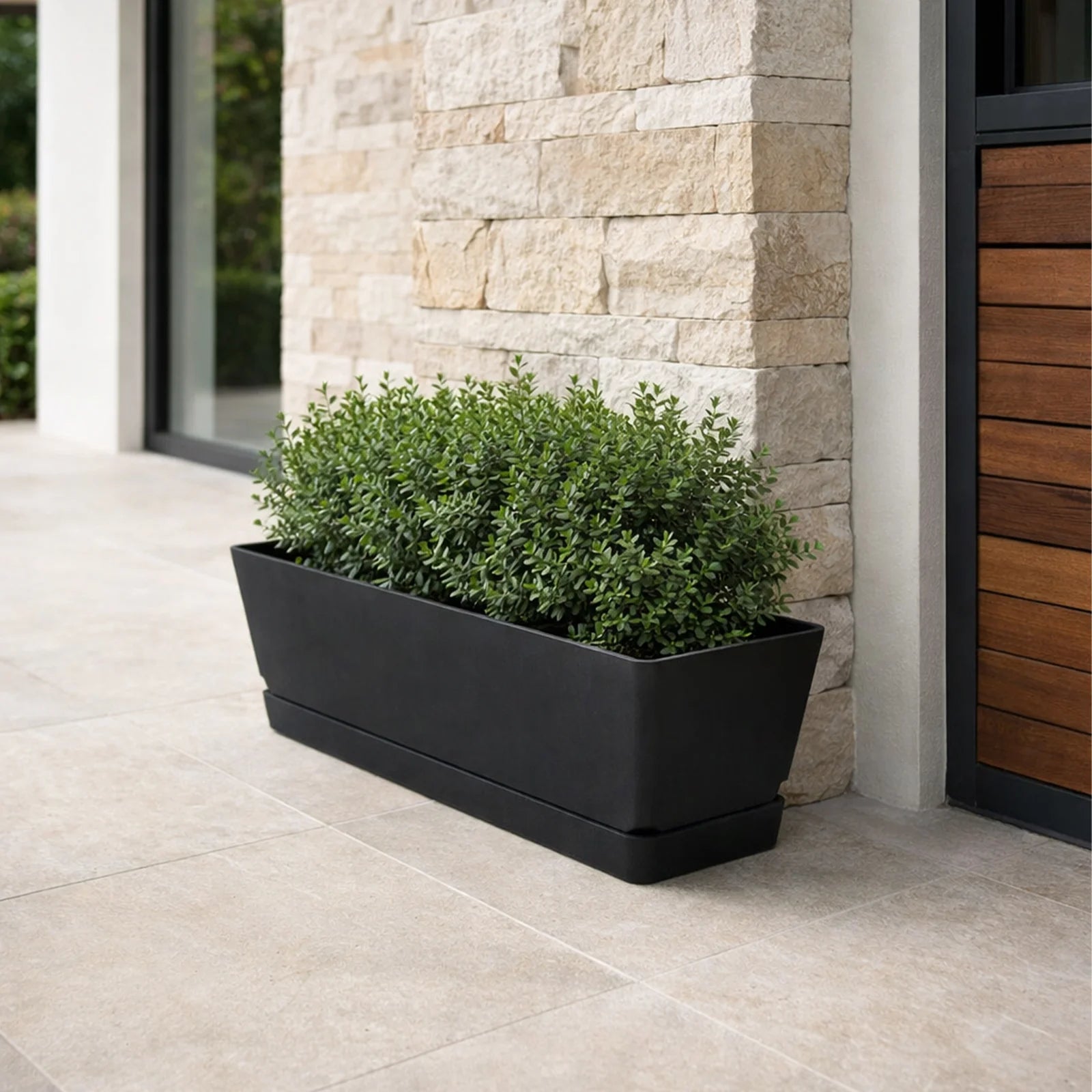 Moda 61cm Charcoal Oslo Self-Watering Trough Planter, large charcoal rectangular trough with water reservoir for outdoor use