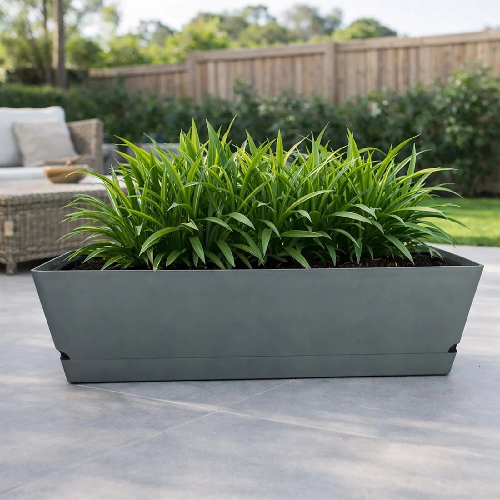 Moda 61cm Grey Oslo Self-Watering Trough Planter, large grey rectangular trough with water reservoir for outdoor use