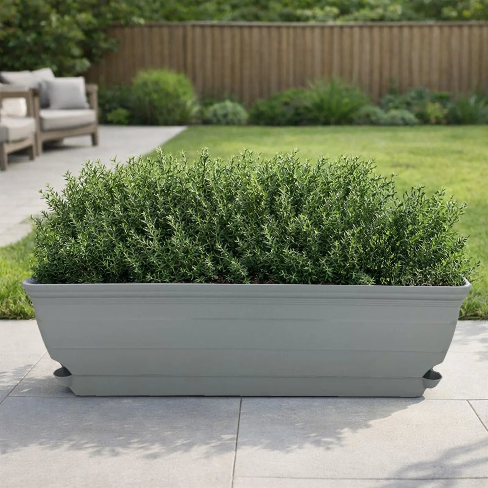 Moda Grey 60cm Roman Trough Self-Watering Planter, large classic-style grey rectangular trough with self-watering system